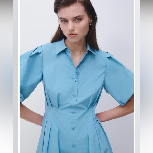 Cleo Balloon Mini Dress- Blue Balloon Mini Shirt Dress! - Picture 3 of 11